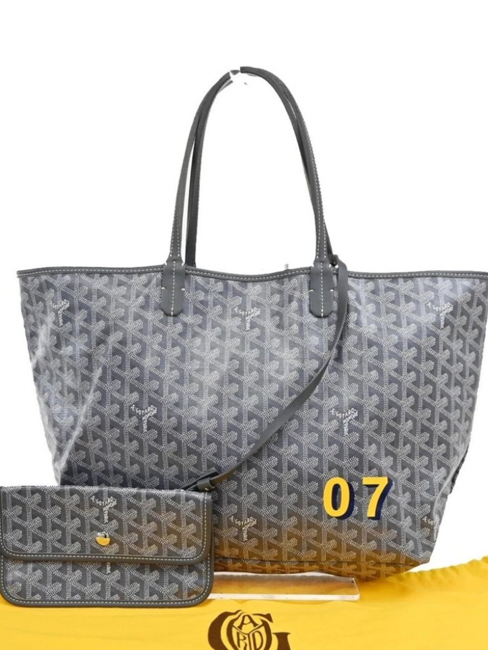 GOYARD Saint Louis PM Marquage Shoulder Tote Bag Pouch Gray Canvas